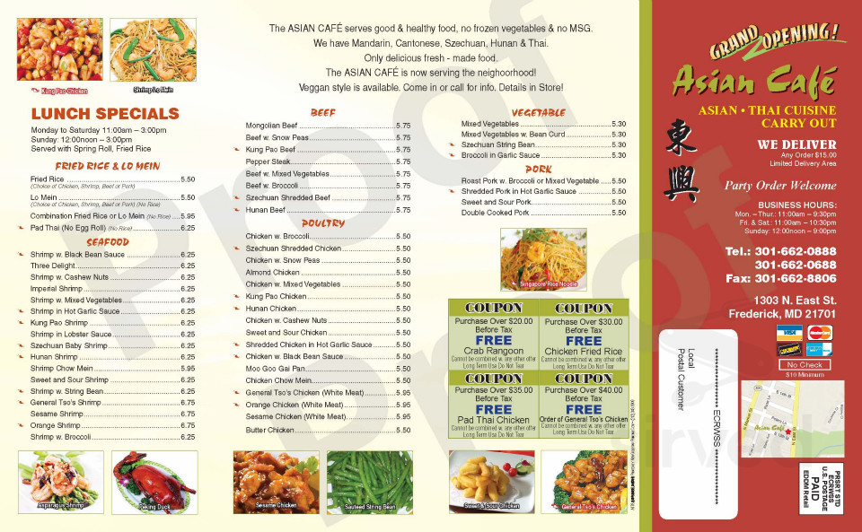 Asian Cafe Menu In Frederick Maryland USA