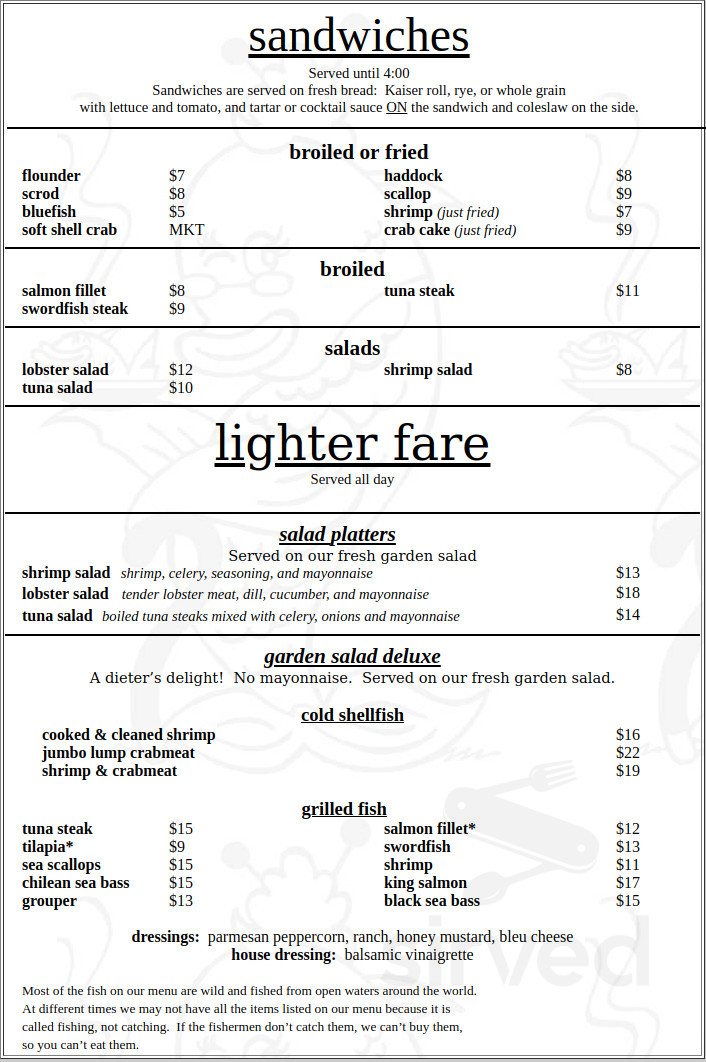 Denville Seafood &amp; Codmothers Cafe menus in Denville, New Jersey ...