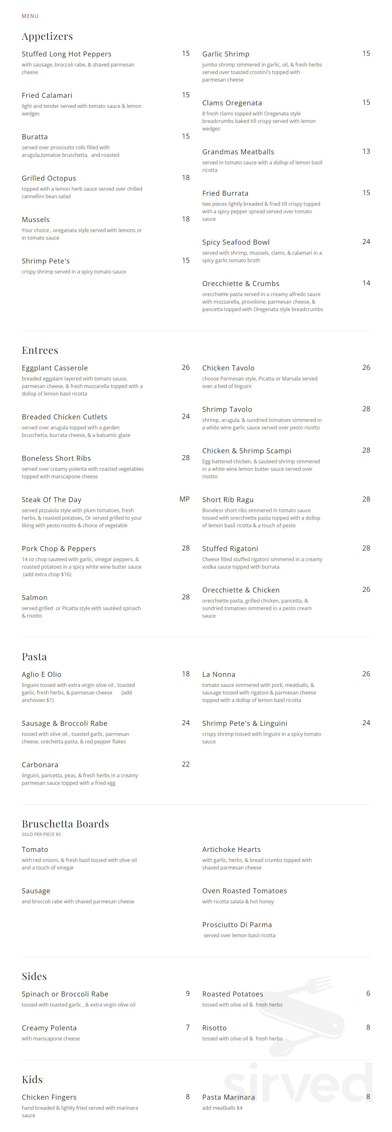 Il Tavolo di Palmisano menu in Hoboken, New Jersey