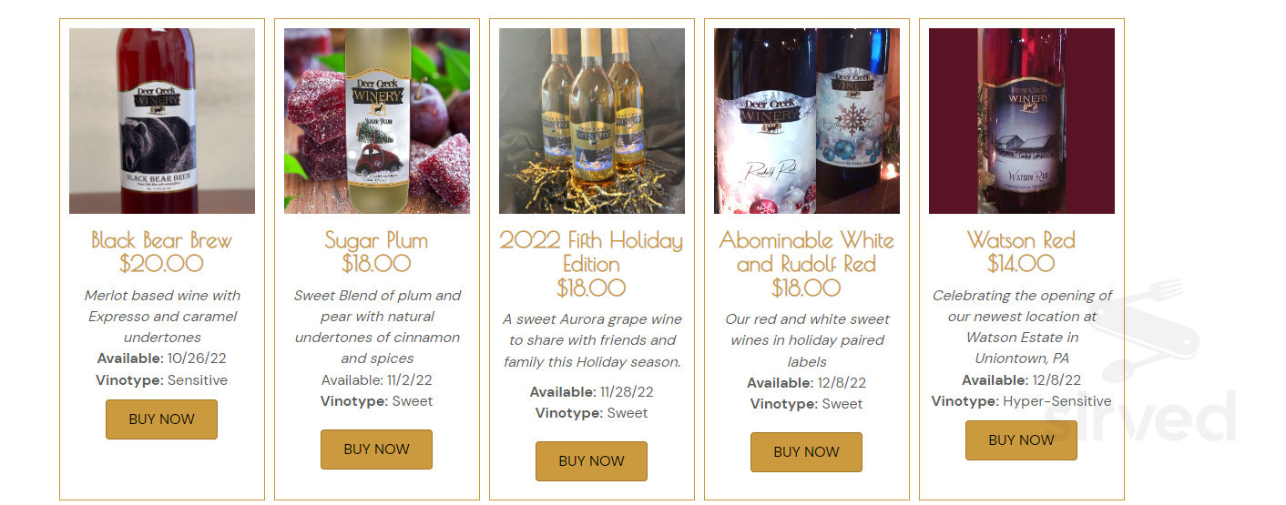 The Inn at Deer Creek Winery menu in Shippenville, Pennsylvania, USA