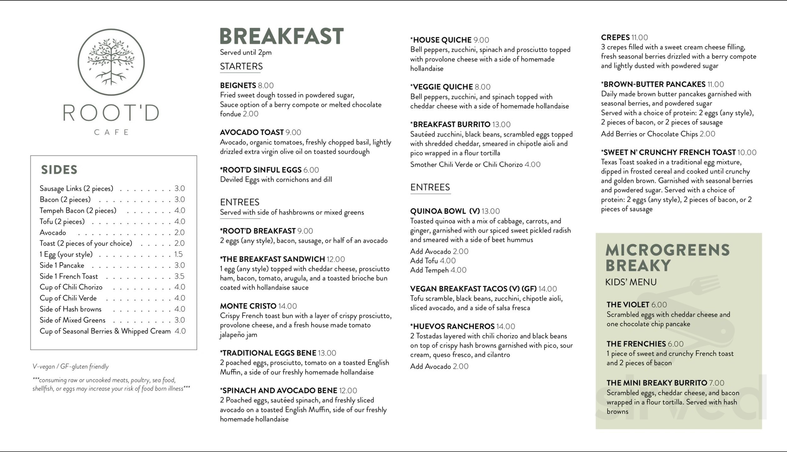 Root'd Cafe menu in Cottonwood Heights, Utah, USA