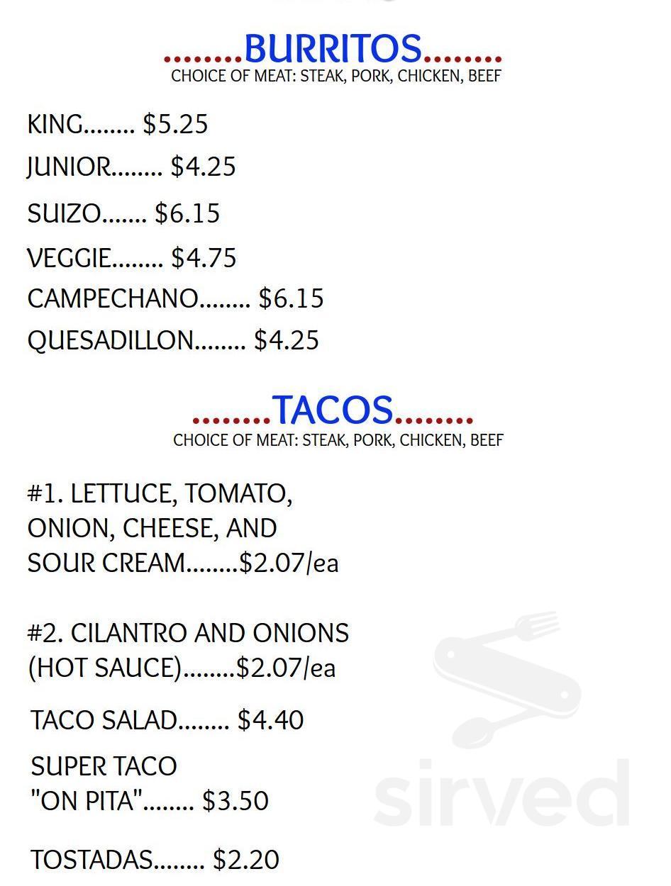 Burrito Joint menu in Indianapolis, Indiana, USA