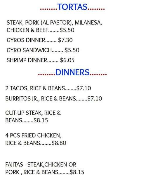 Burrito Joint menu in Indianapolis, Indiana, USA