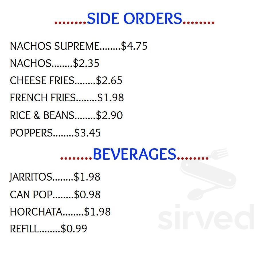 Burrito Joint menu in Indianapolis, Indiana, USA