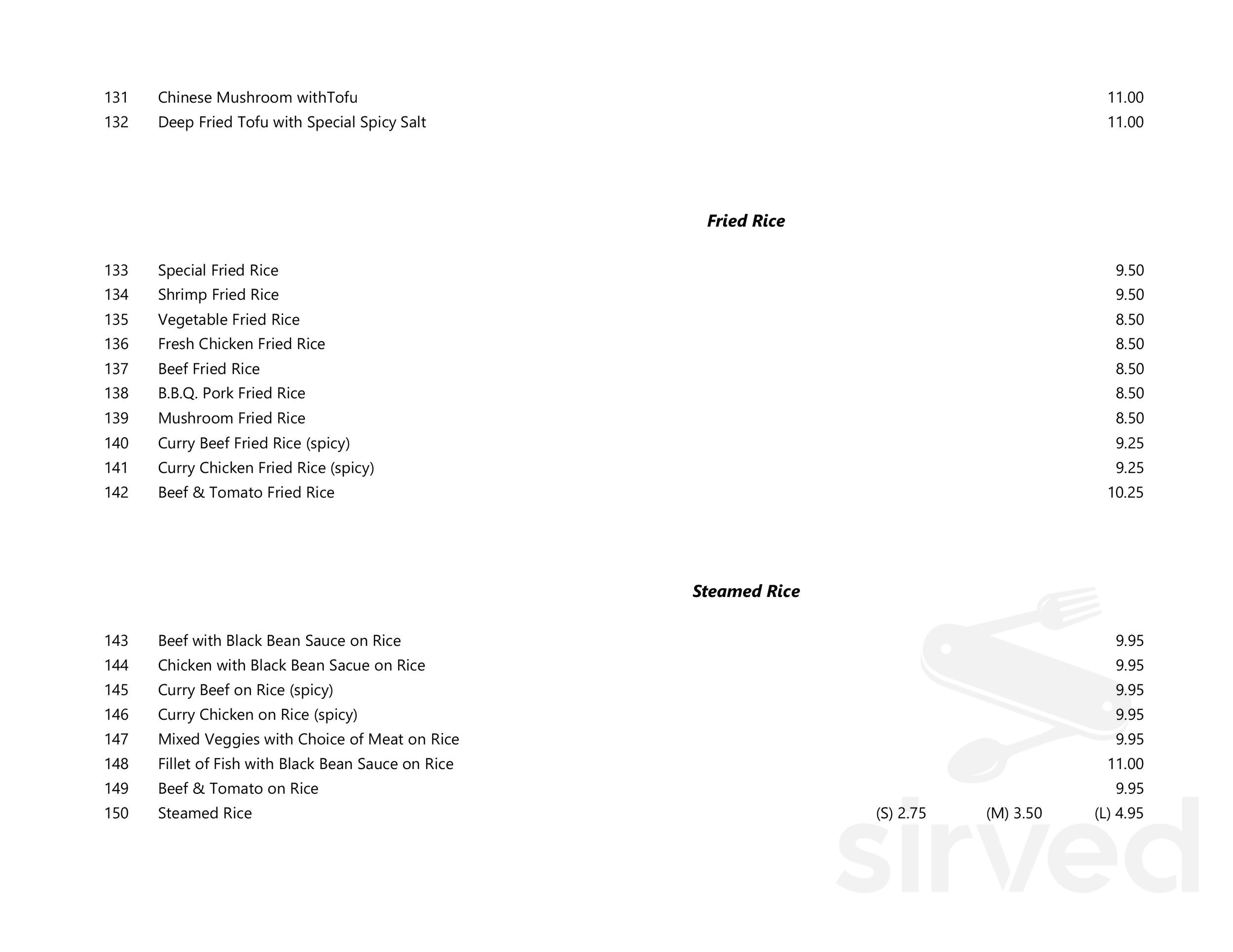 Wing Ho Chinese Restaurant menu in North Vancouver, British Columbia, Canada