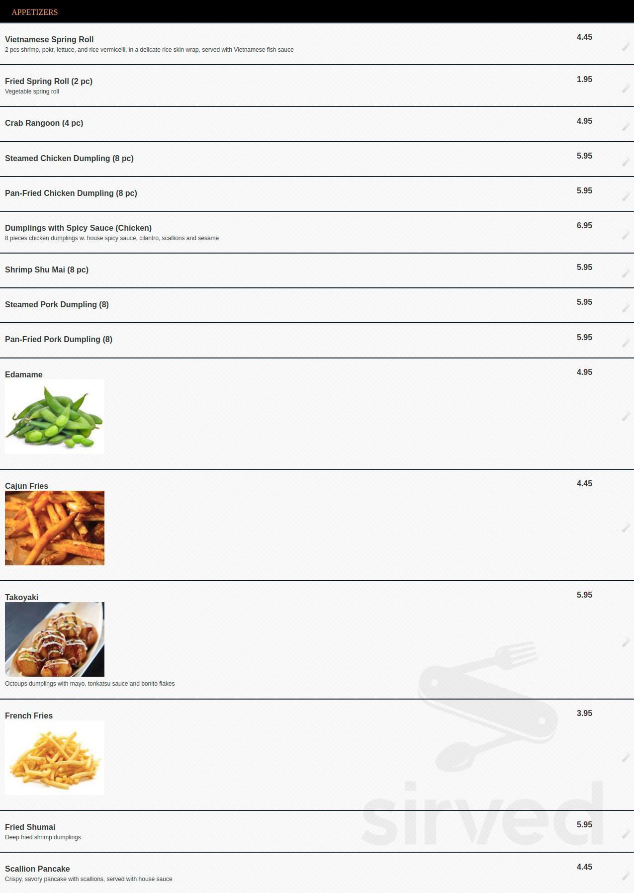 Asian Noodle menu in Madison, Wisconsin, USA