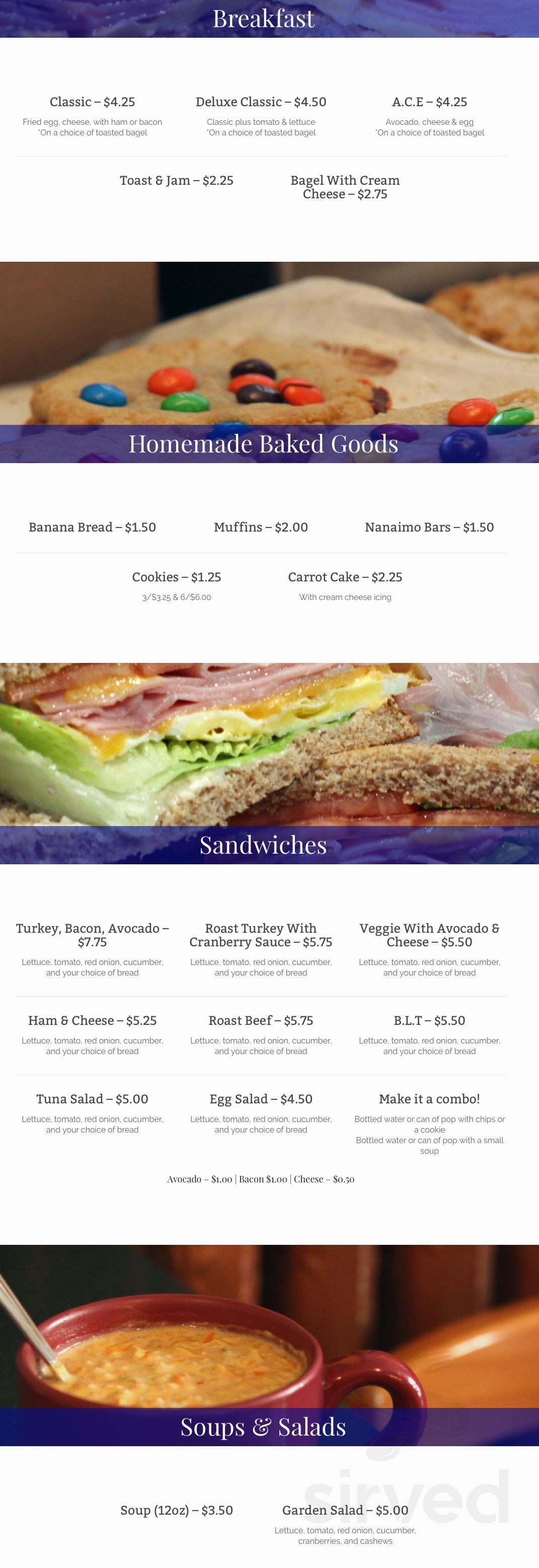 Columbia Street Sandwich Company menu in New Westminster, British Columbia