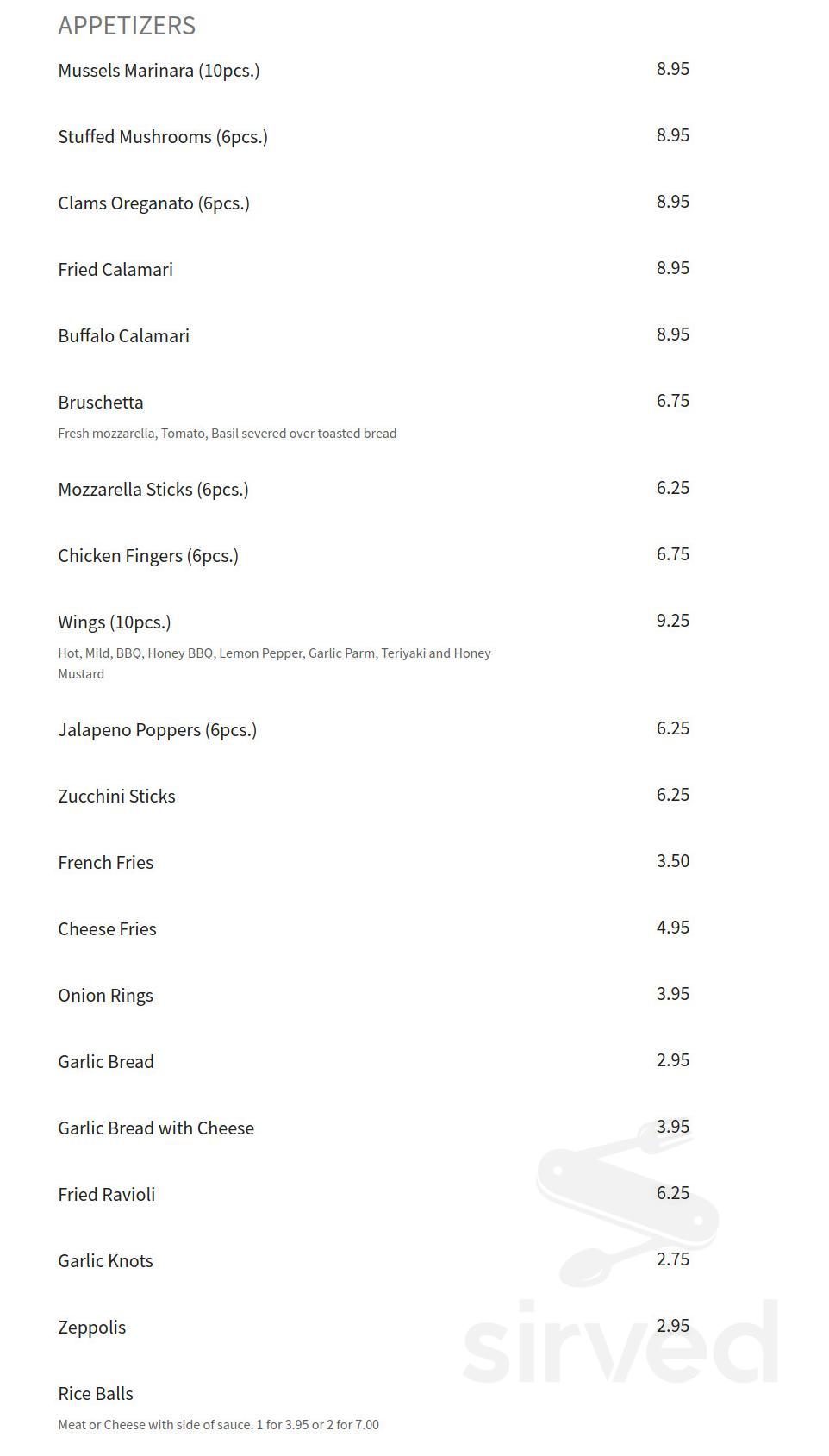 Frank's Pizza & Restaurant menu in New Windsor, New York, USA