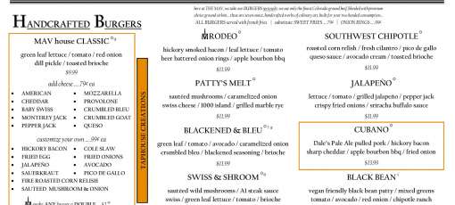 The Mav Kitchen And Tap House Menu
