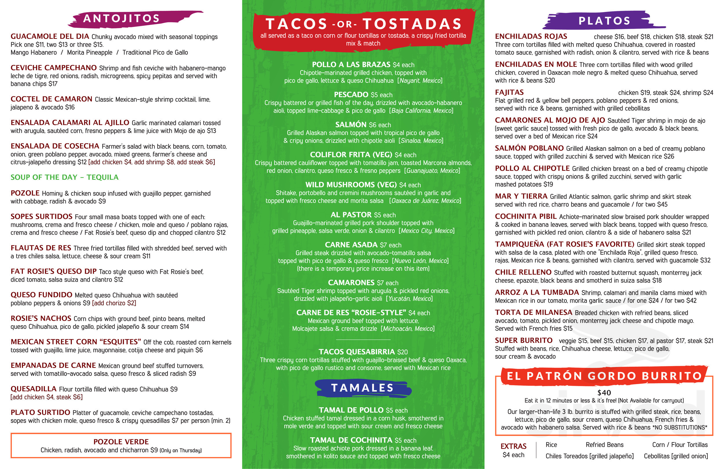 Menu - Naperville IL's Fat Rosie's Taco & Tequila Bar | Sirved