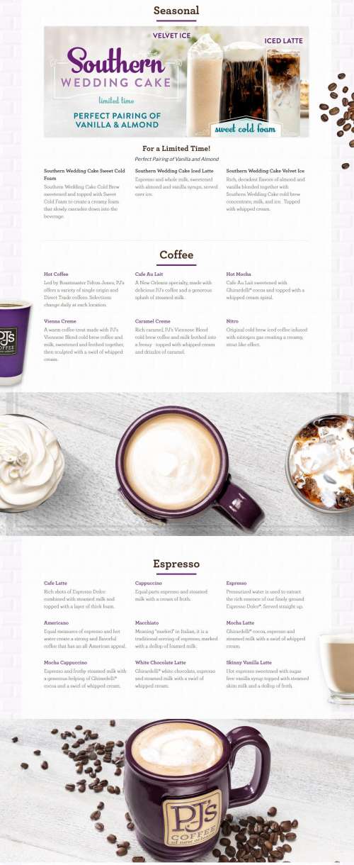 PJ's Coffee menu in Kinder, Louisiana, USA