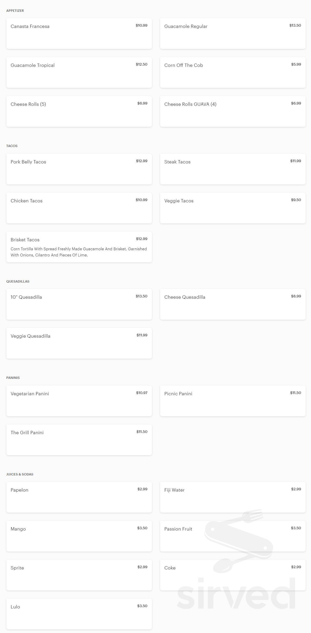 The Picnic Trendy Food menu in Delray Beach, Florida, USA