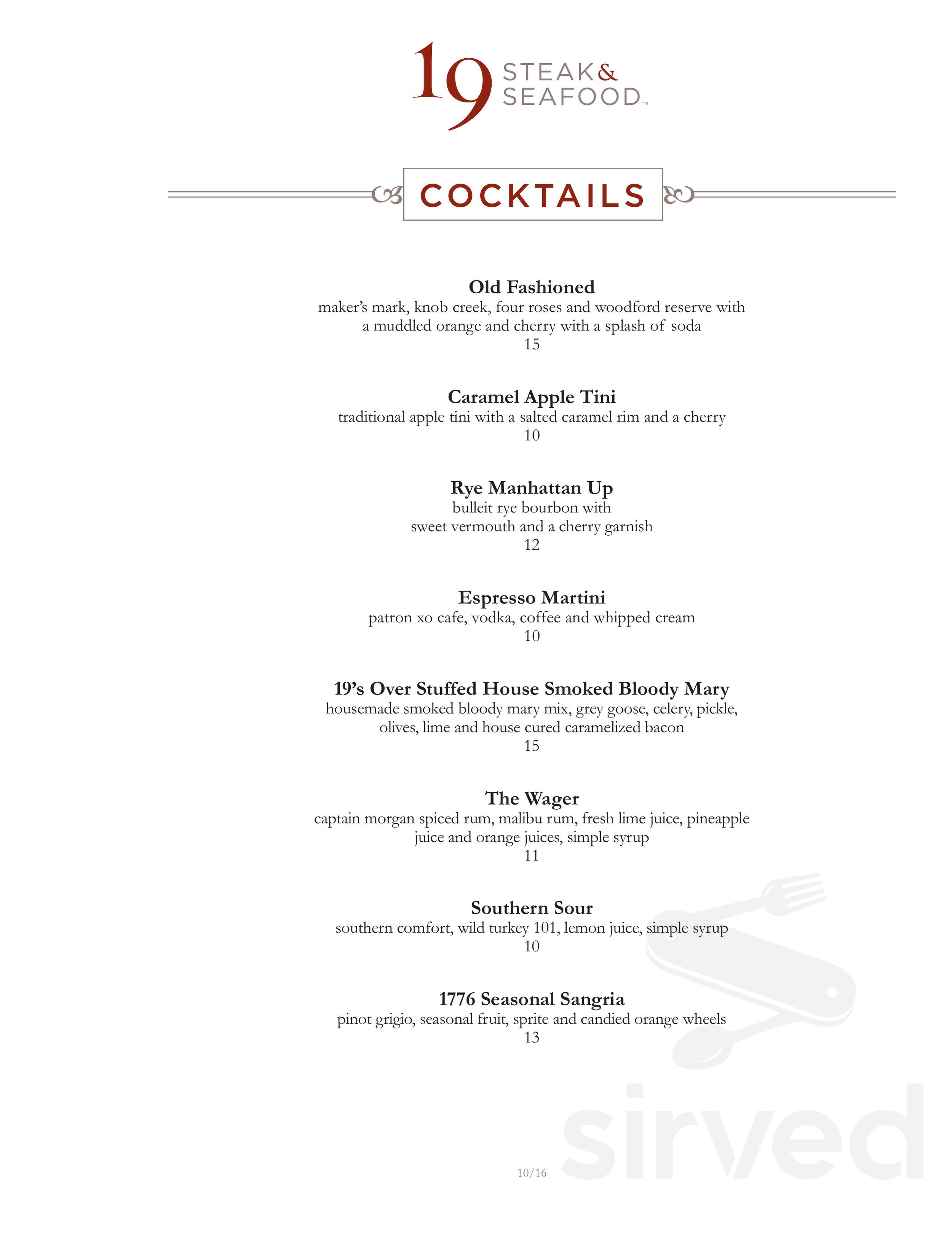 Menu 19 19 Steak & Seafood menu in Florence, Indiana, USA