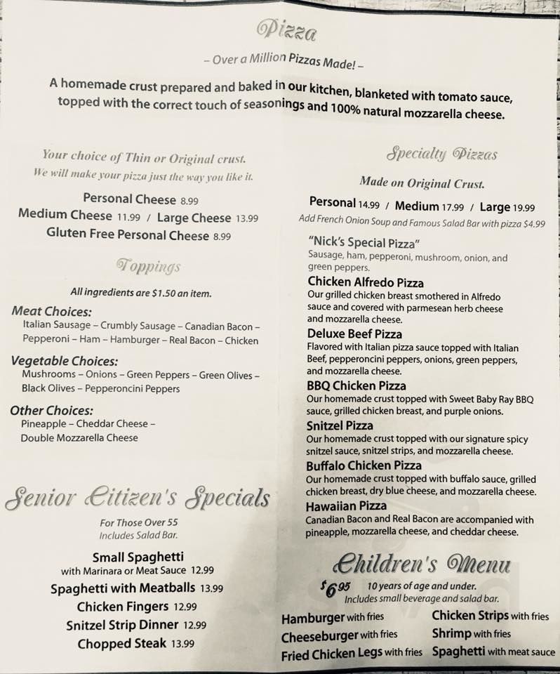 Guzzardo's Italian Villa menu in Lincoln, Illinois, USA