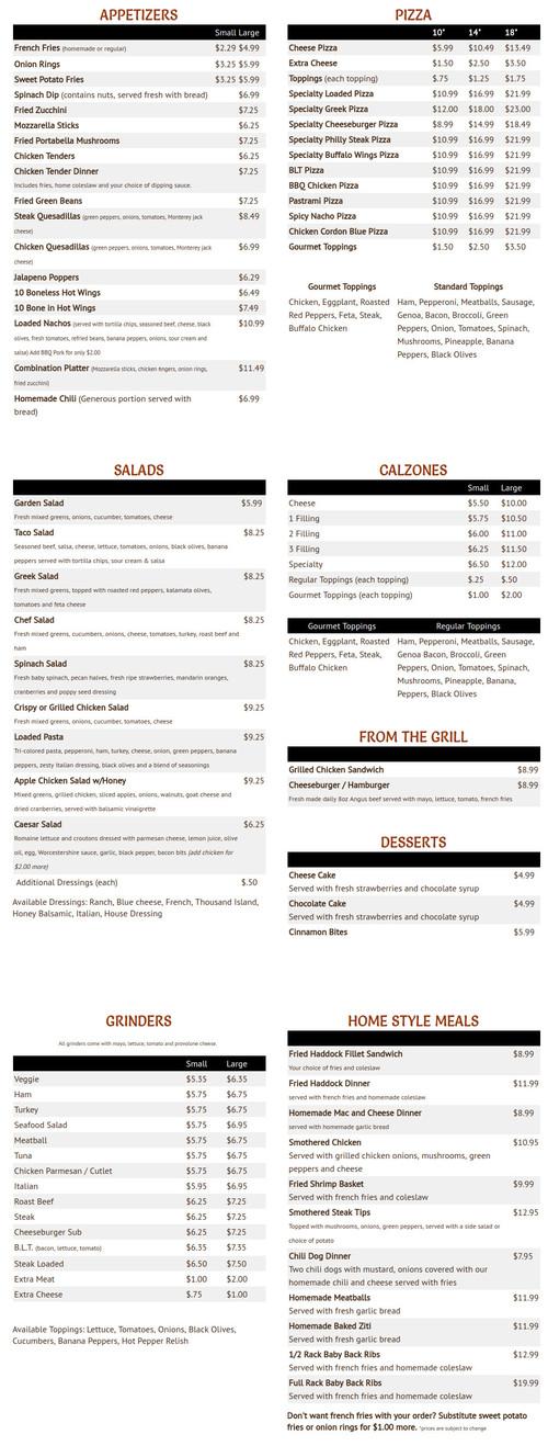 Out Of The Ordinary menu in Claremont, New Hampshire, USA