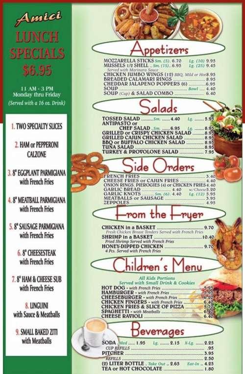 Amici Pizza & Pasta Family Restaurant menu in Tannersville
