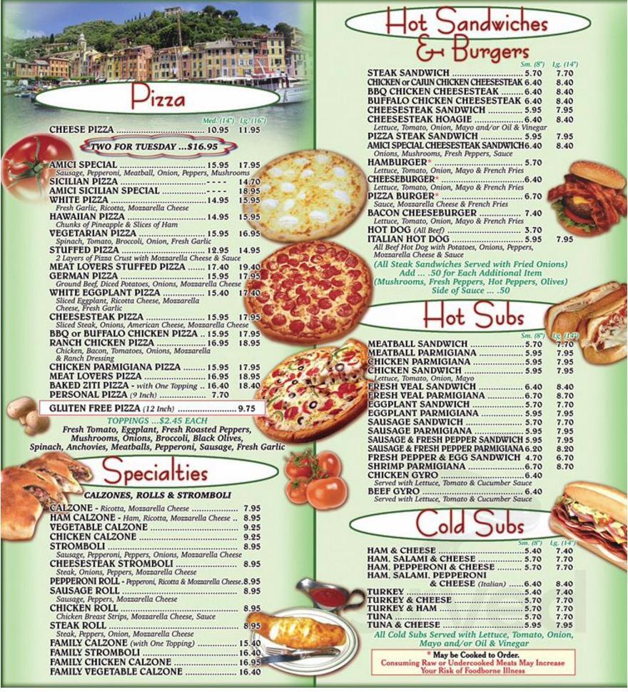 Amici Pizza & Pasta Family Restaurant menu in Tannersville