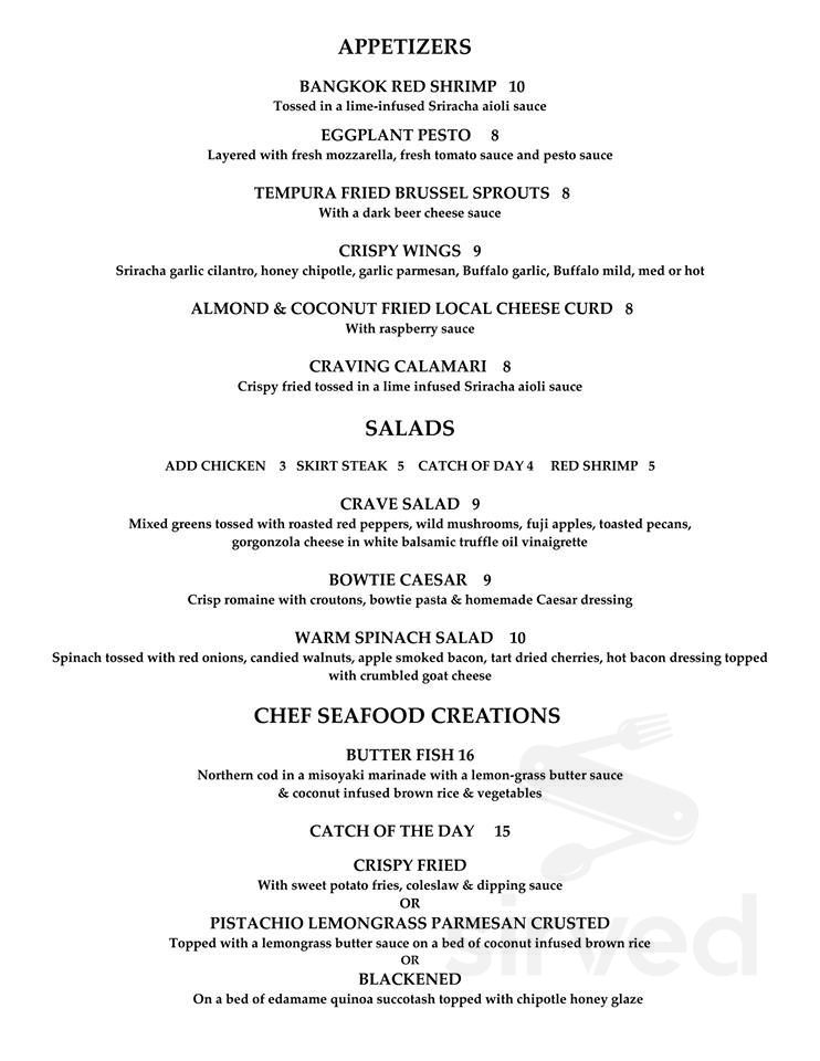 The Crave menu in Cape Vincent, New York, USA