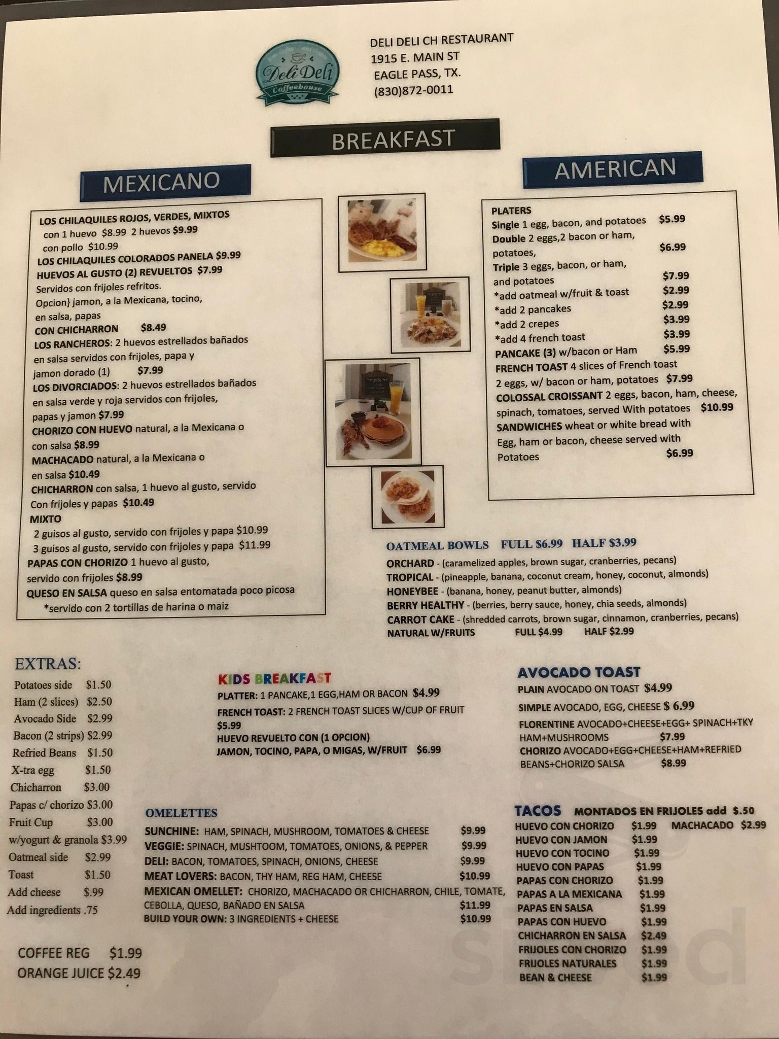 Deli Deli Coffee House menu in Eagle Pass, Texas, USA