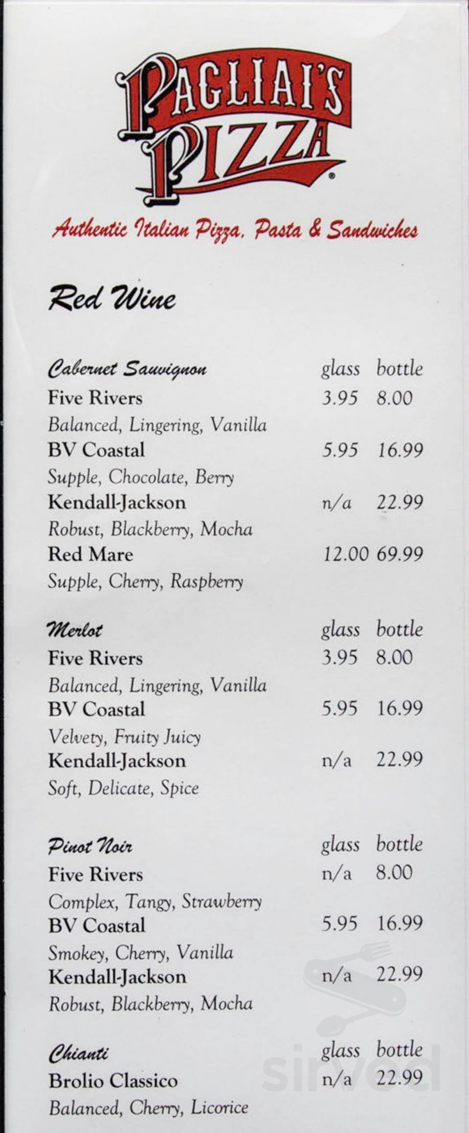 Pagliai's Pizza menu in Carbondale, Illinois, USA