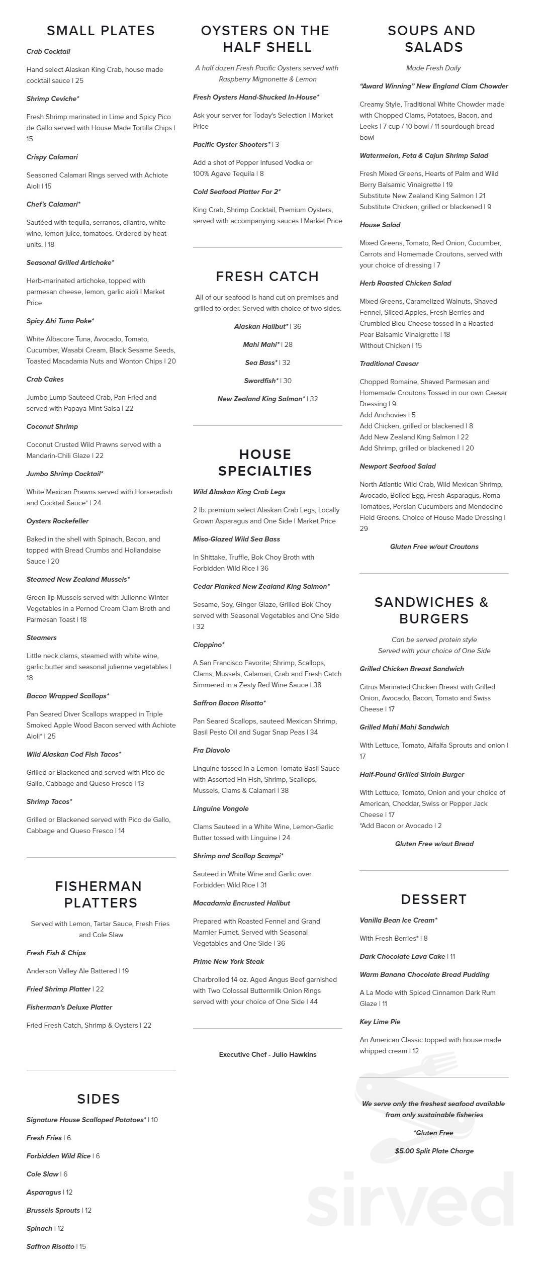 Fly N Fish Oyster Bar and Grill menu in Newport Beach, California