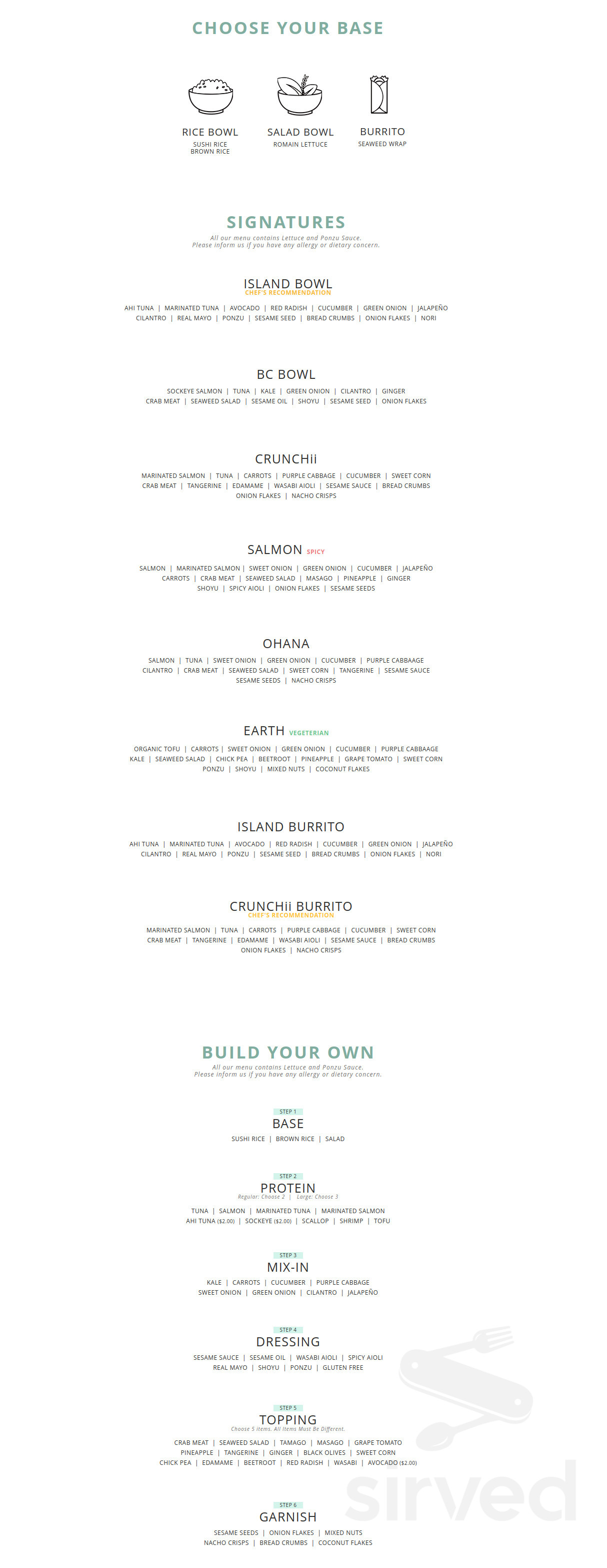 Island Poké menu in Victoria, British Columbia