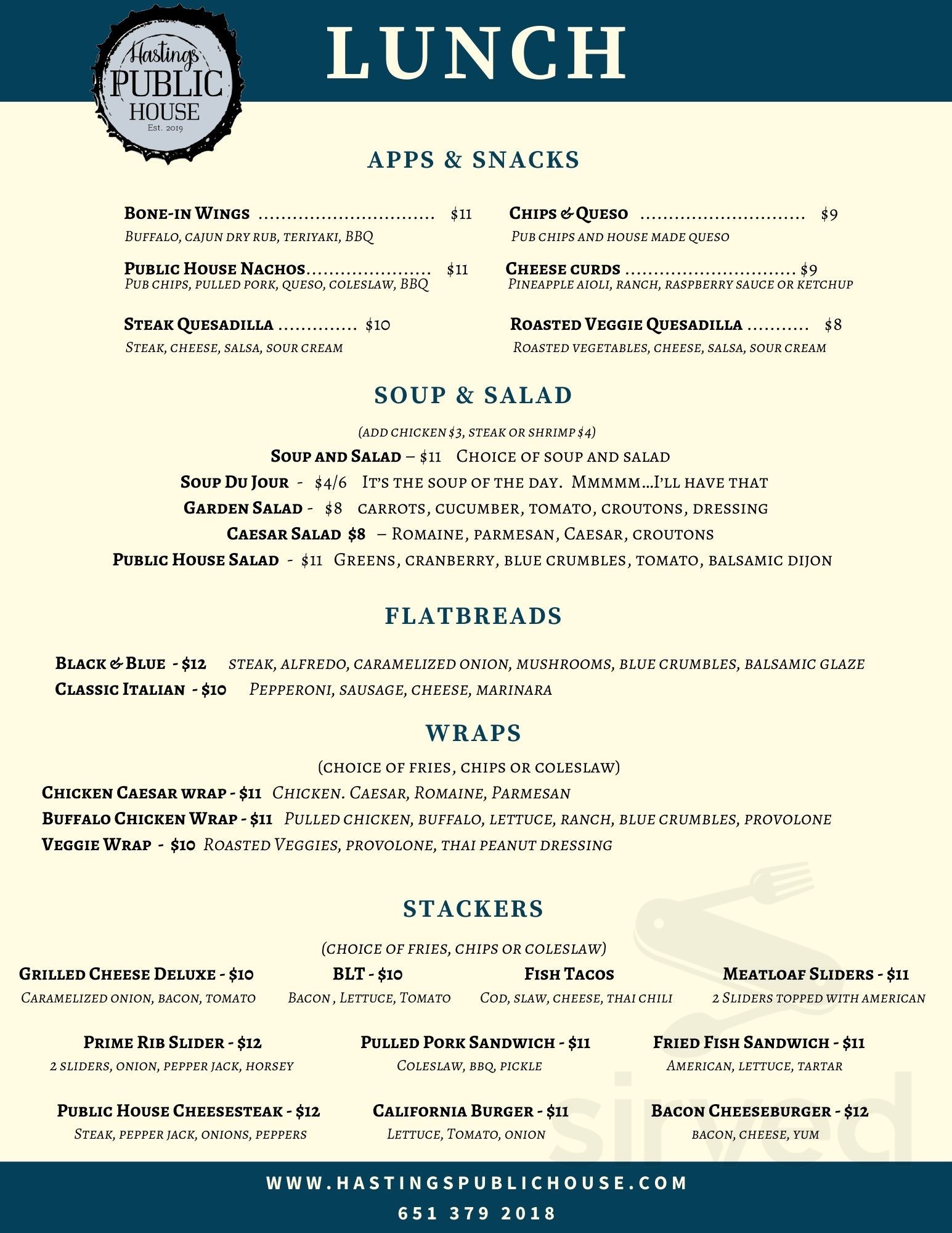 Menu - Hastings MN's Hastings Public House | Sirved