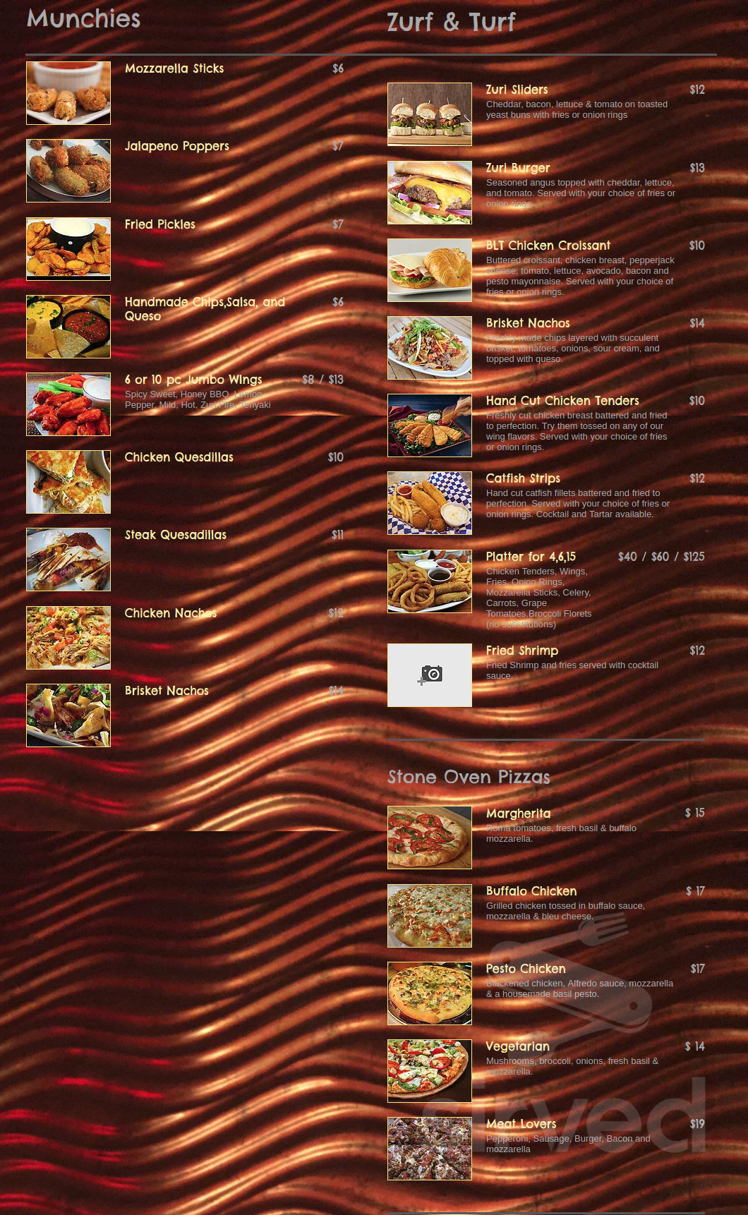 Menu for Zuri Restaurant & Lounge in Arlington, TX Sirved