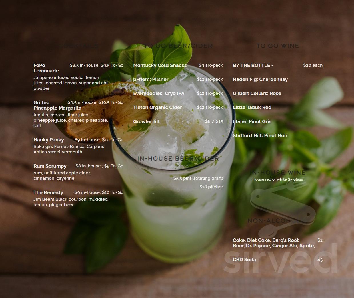CHAR drink menu in Portland, Oregon