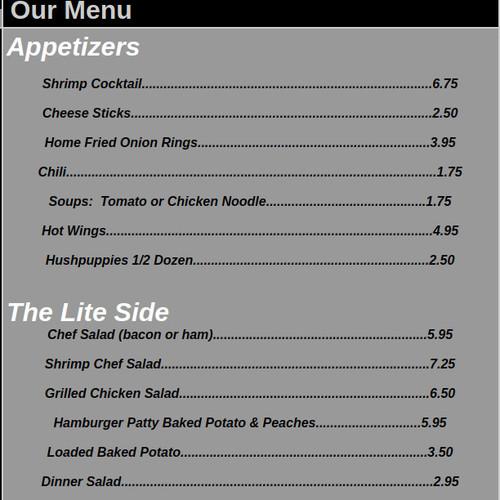 Pell City Steak House Restaurant menu in Pell City, Alabama, USA