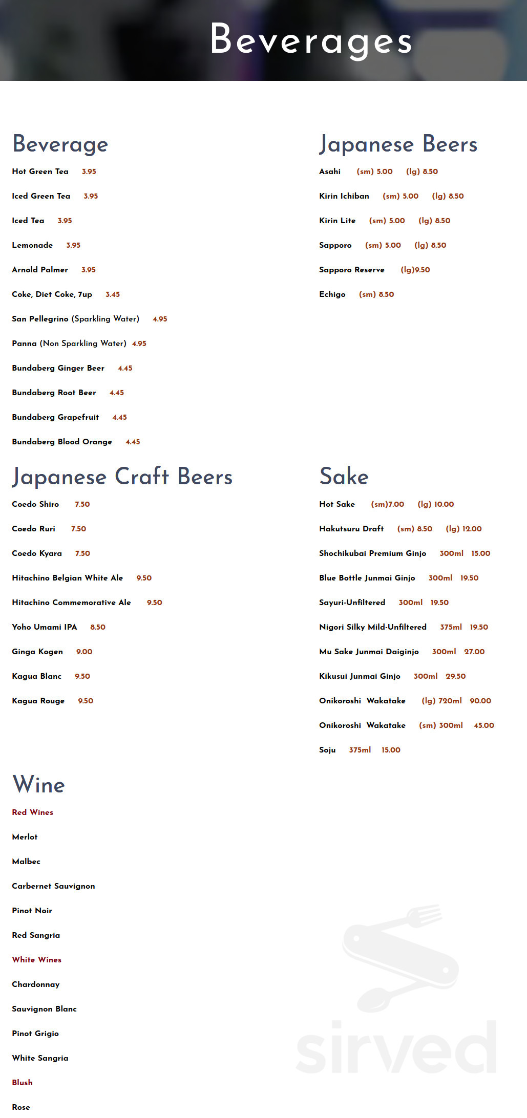 Blue Fish Japanese Restaurant menus in Montrose, California, United States