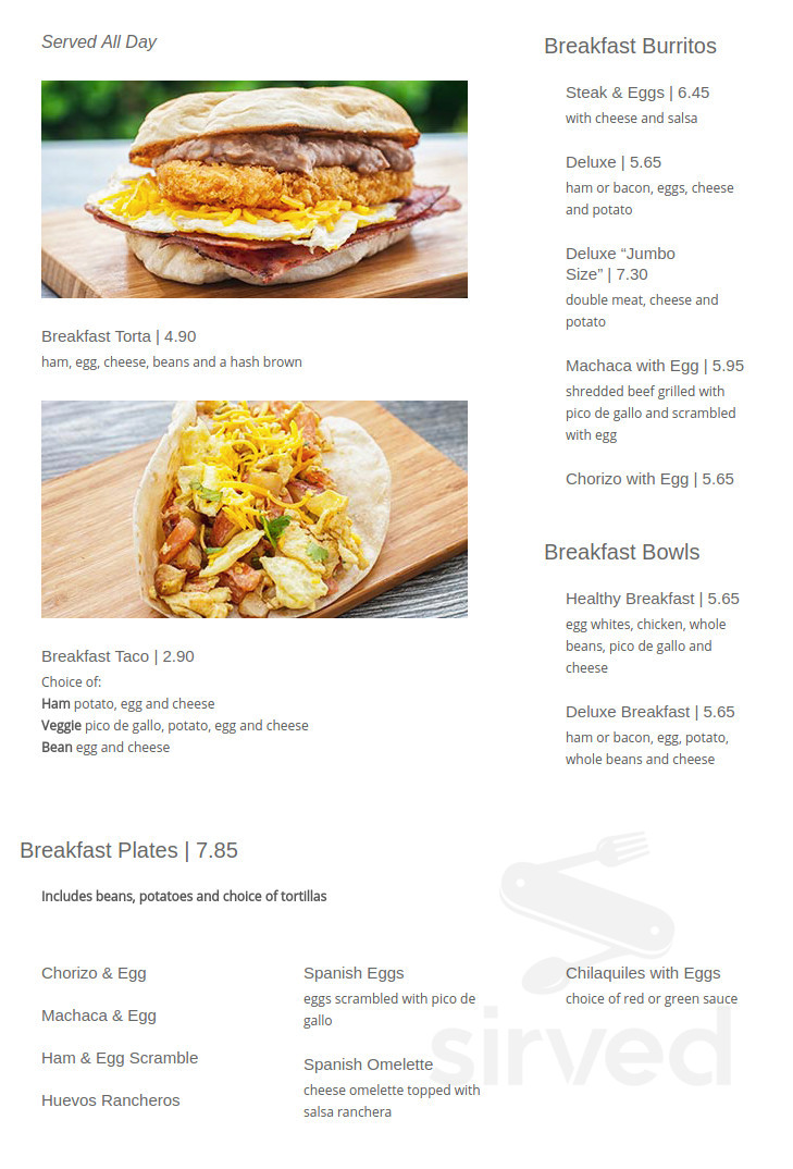 Sombrero Mexican Food breakfast menu in Imperial Beach, California