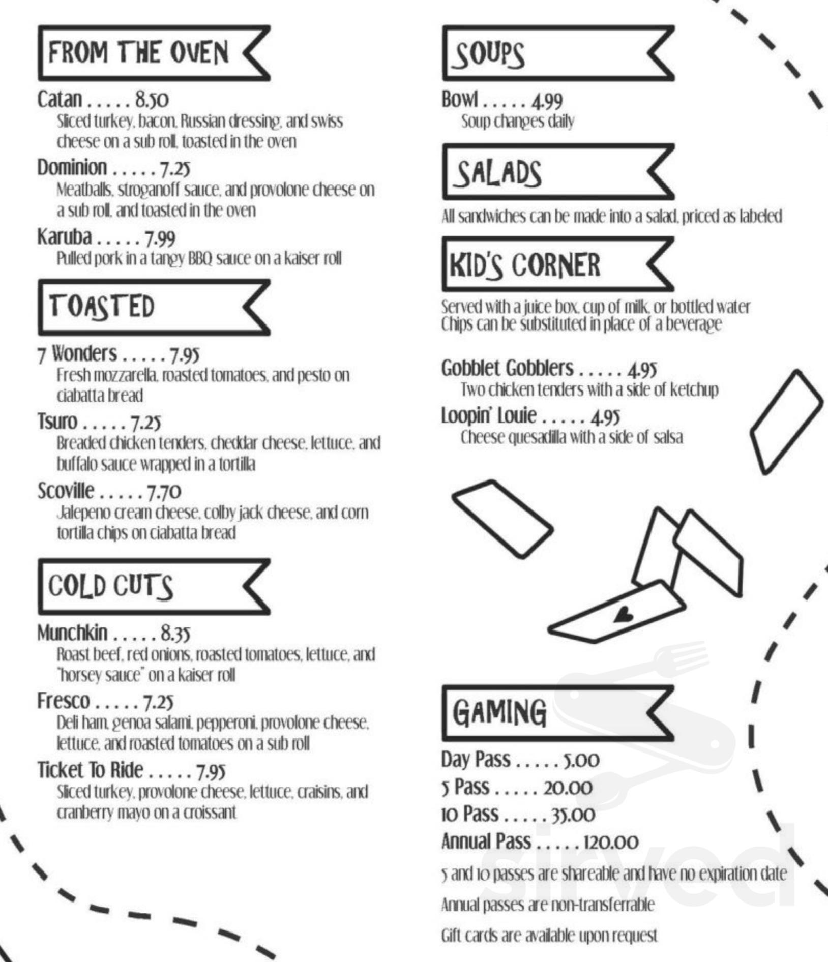 The Game Table Cafe menu in Mechanicsburg, Pennsylvania