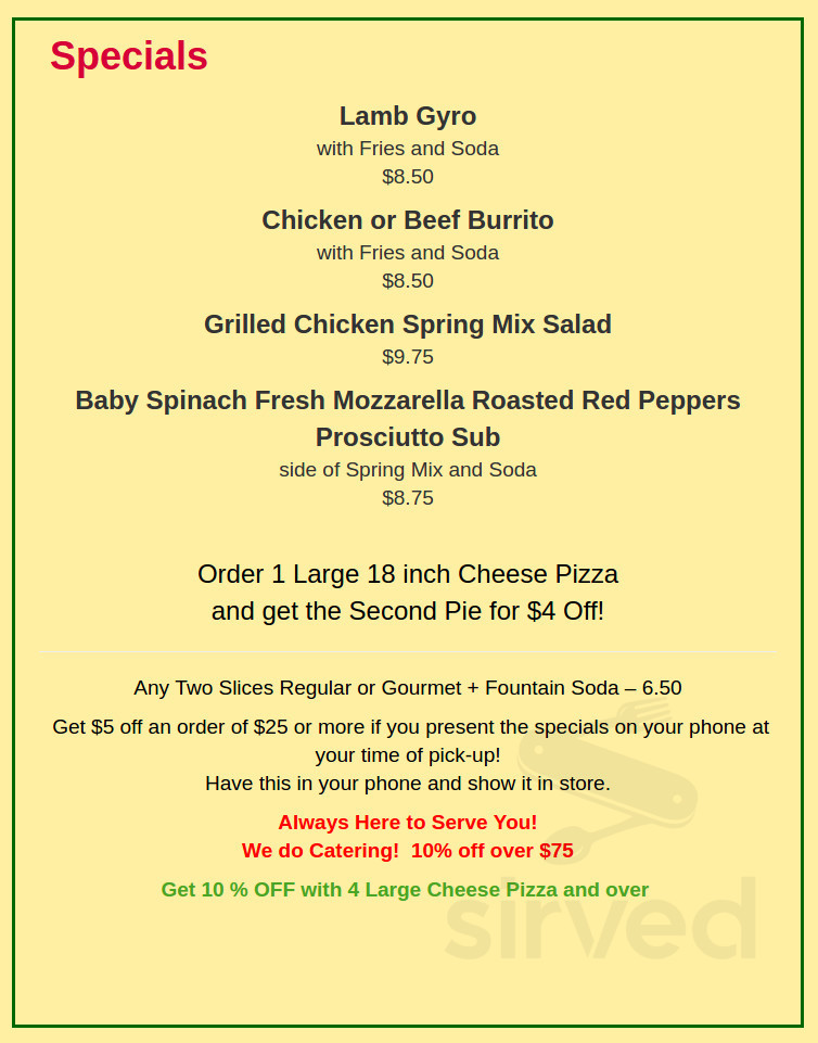 Bella Roma Pizzeria menu in South Bound Brook, New Jersey, USA