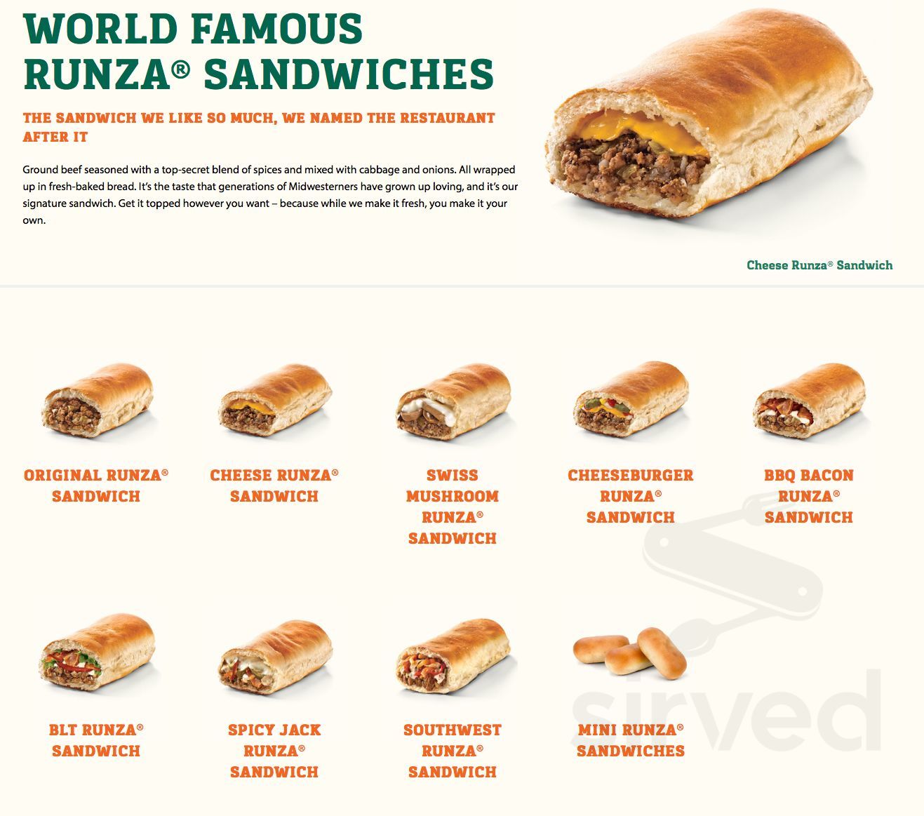 Runza Menu In Crete Nebraska USA