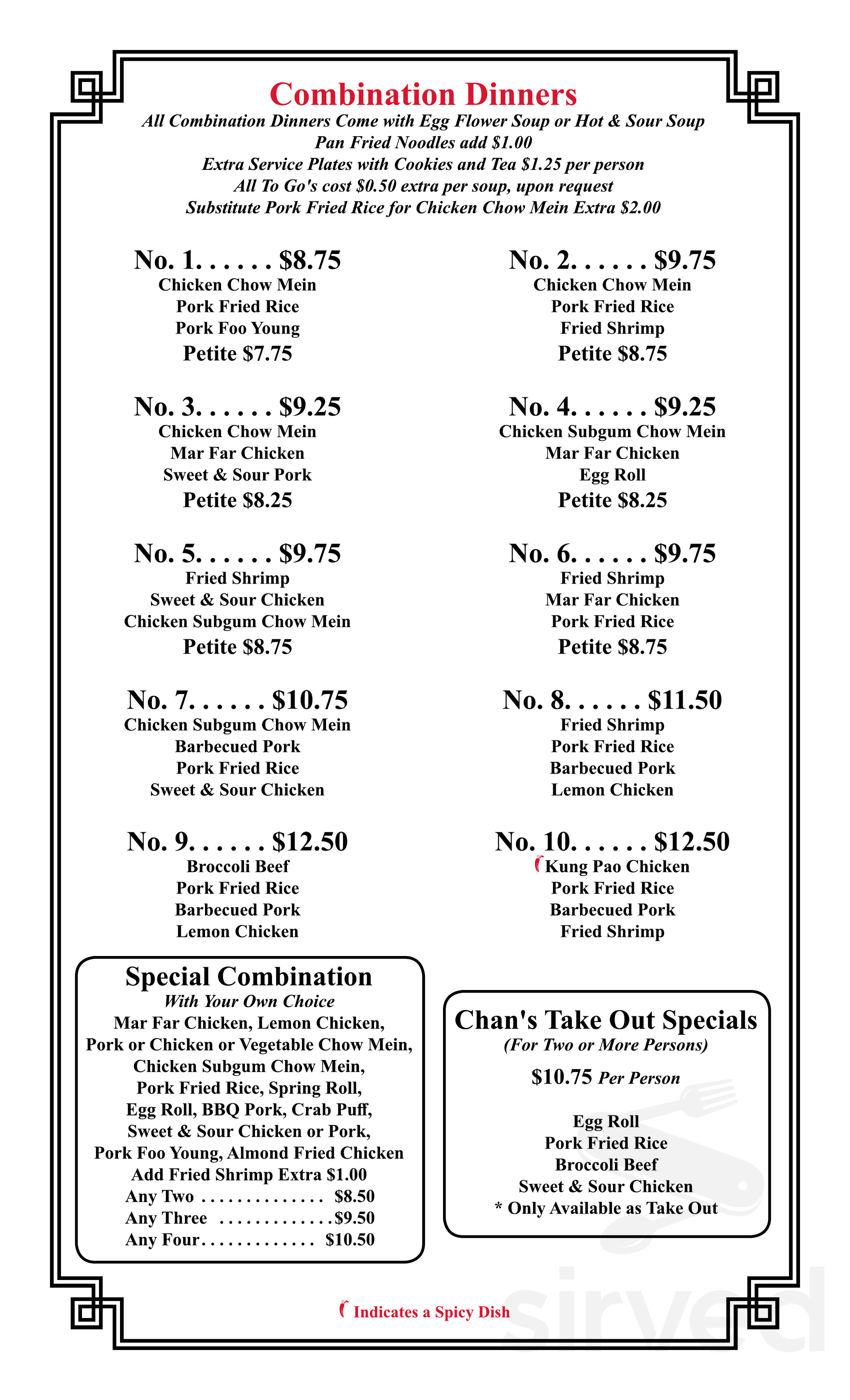 Chan's Restaurant menus in Brookings, Oregon, United States