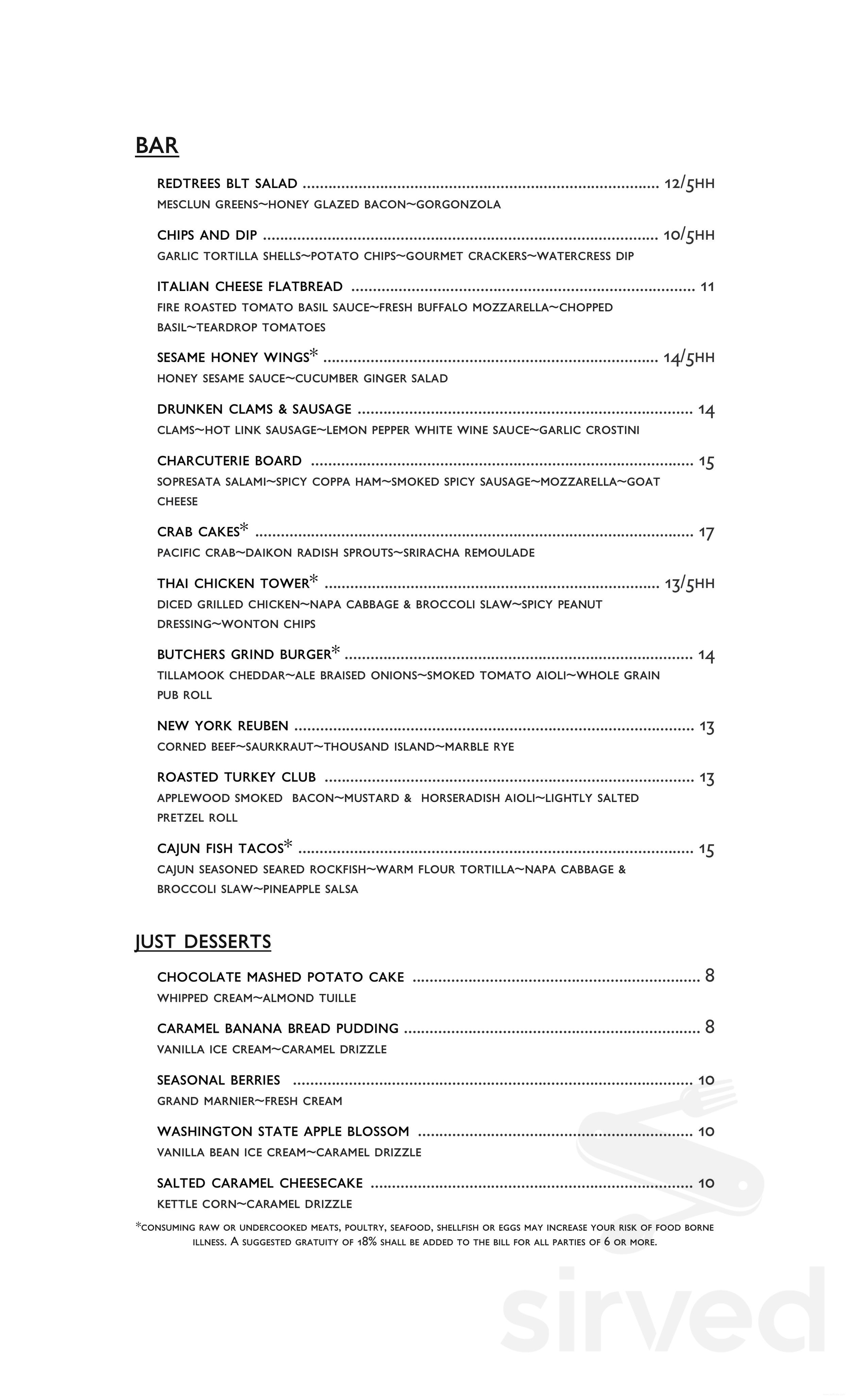 Redtrees Restaurant and Bar menu in Seattle, Washington, USA