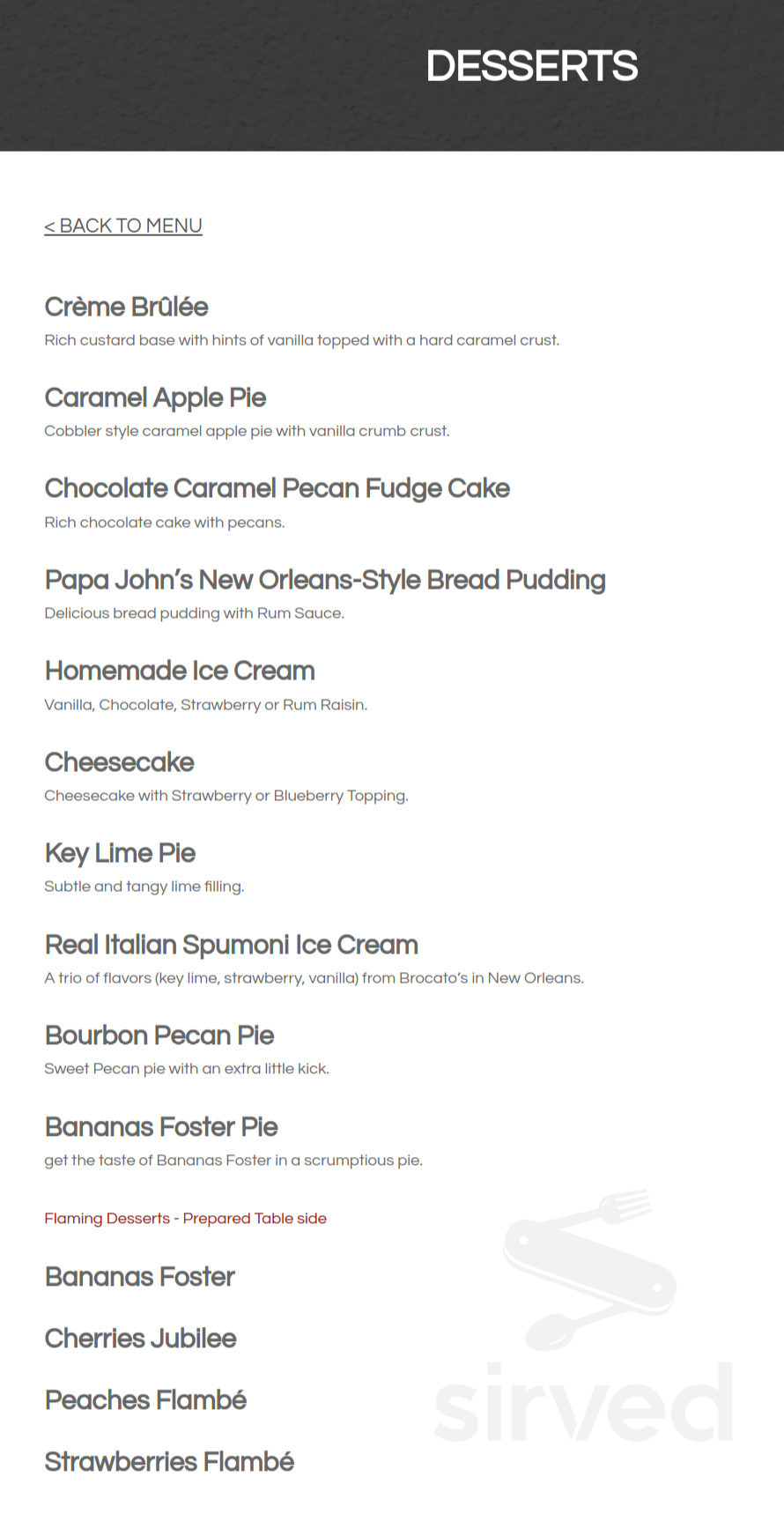 Menu for Ernest's Orleans Restaurant & Cocktail Lounge in Shreveport ...