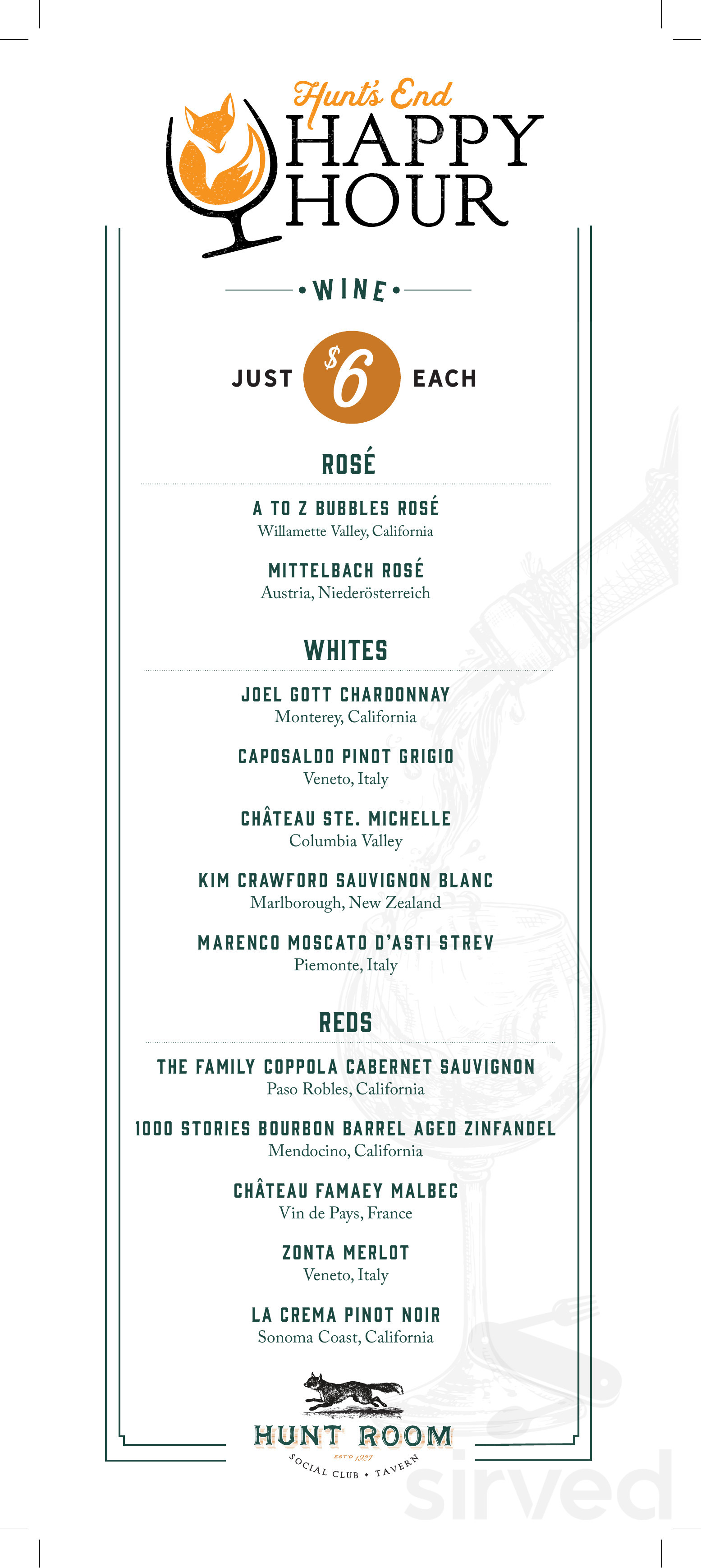 Menu - Virginia Beach VA's The Hunt Room | Sirved