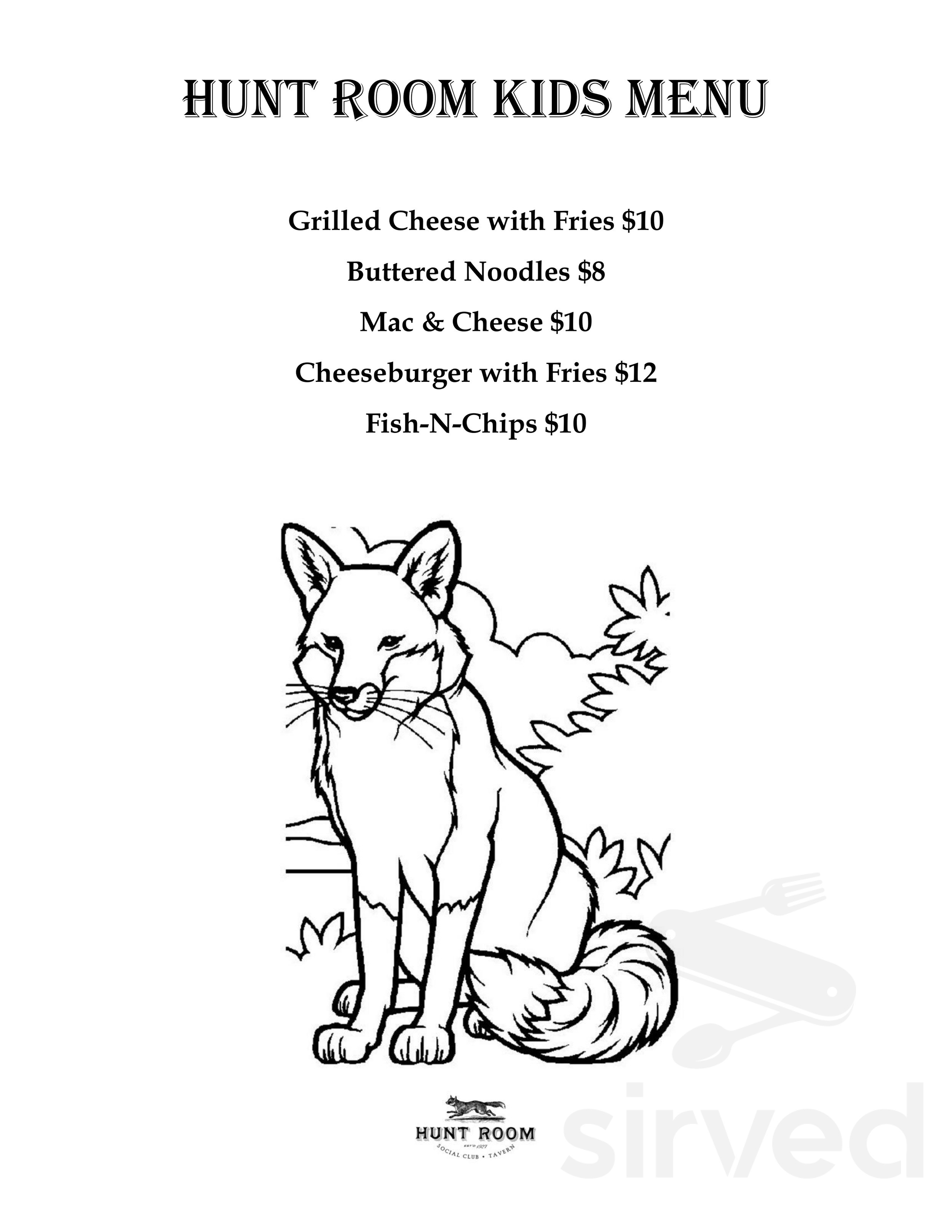 The Hunt Room menu in Virginia Beach, Virginia, USA