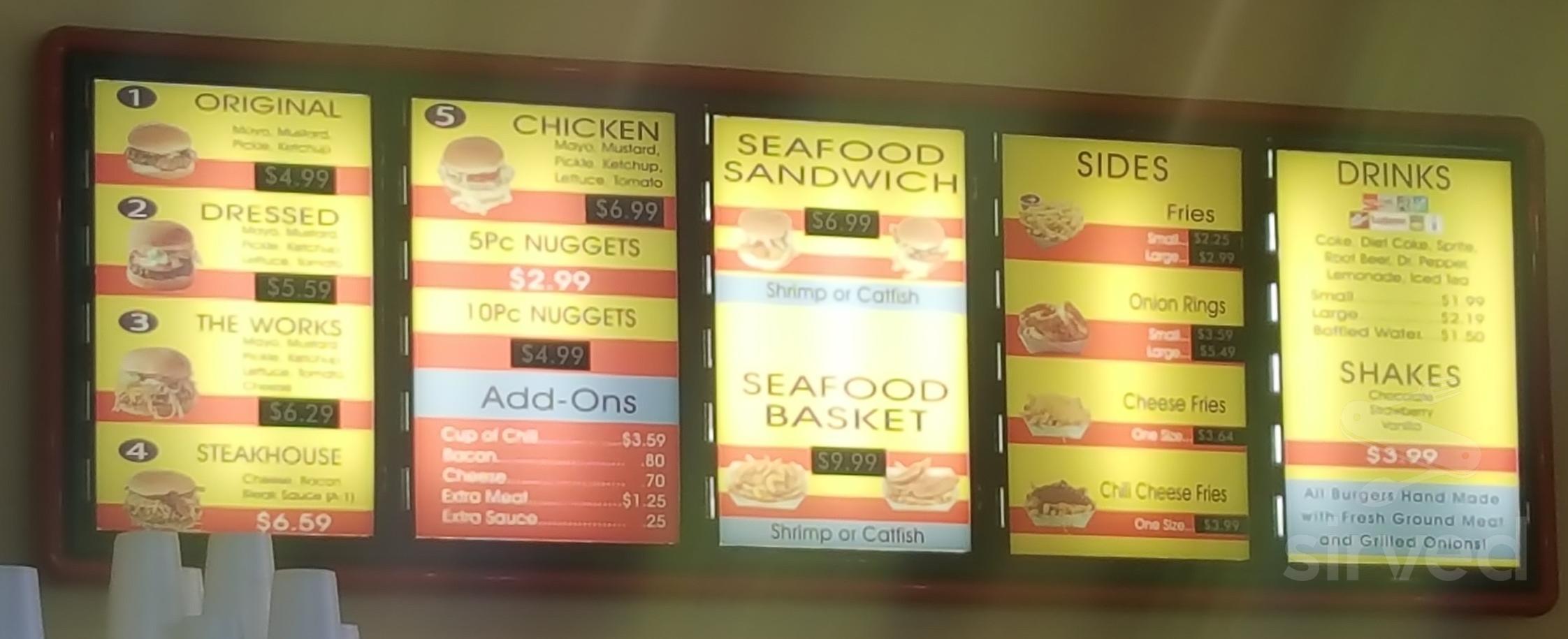 Lee's Hamburgers menu in Metairie, Louisiana, USA