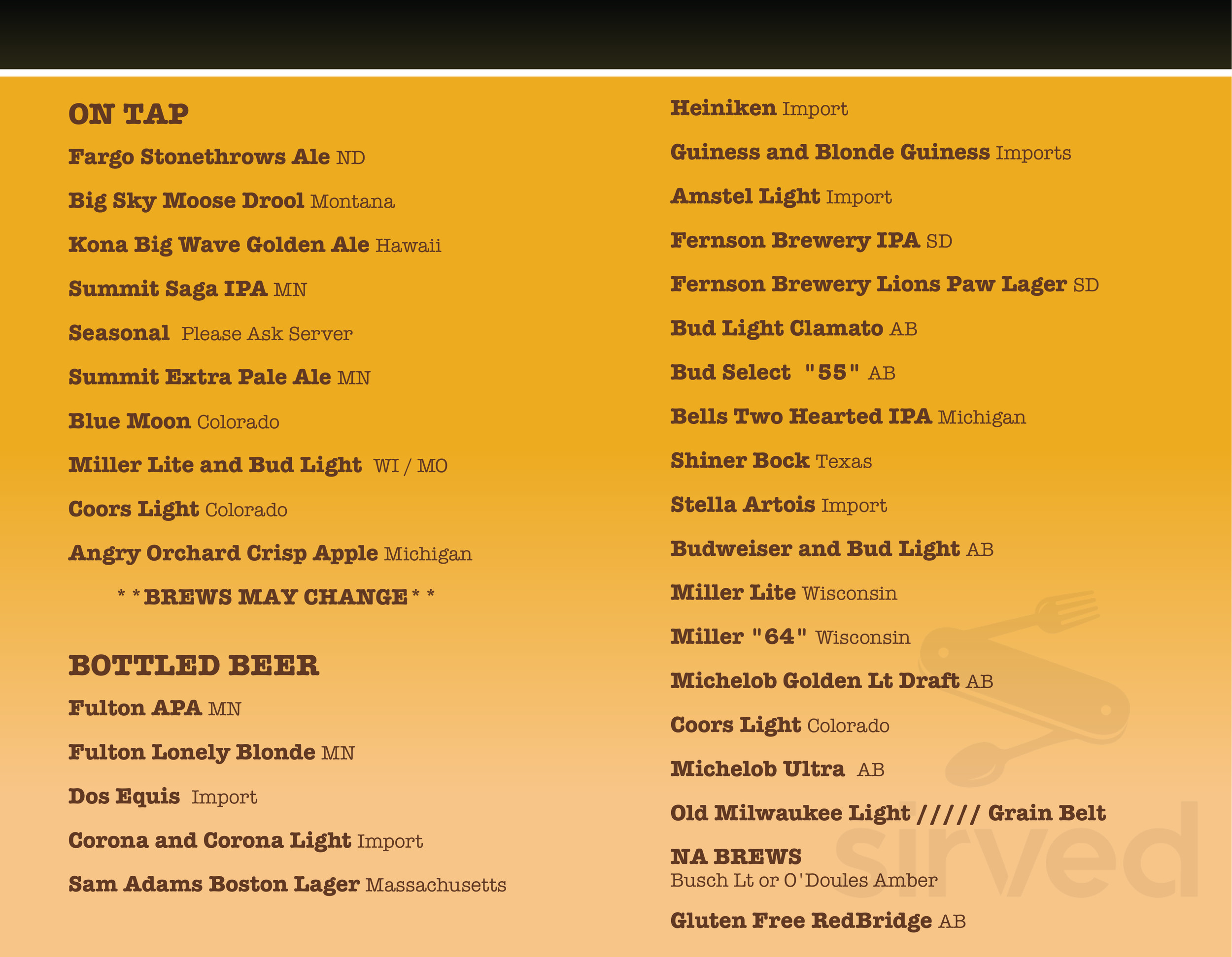 Wilkin Drink & Eatery menu in Breckenridge, Minnesota, USA