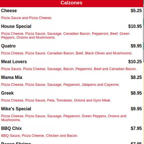 Mike's Pizza & Steakhouse menu in Ottumwa, Iowa, USA