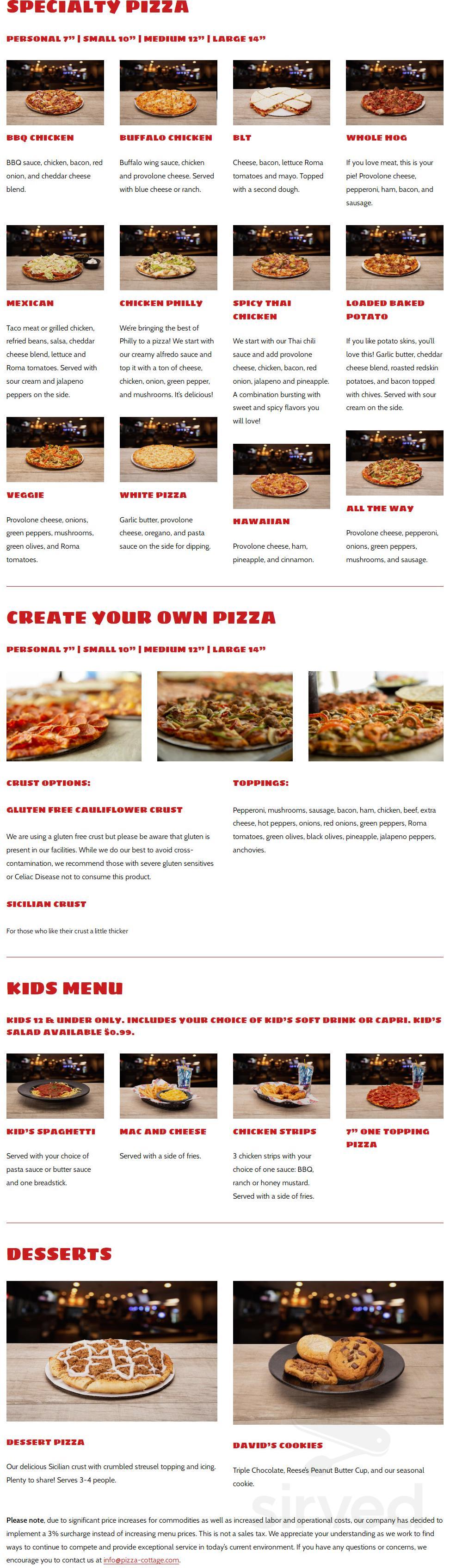 Pizza Cottage menu in Athens, Ohio, USA