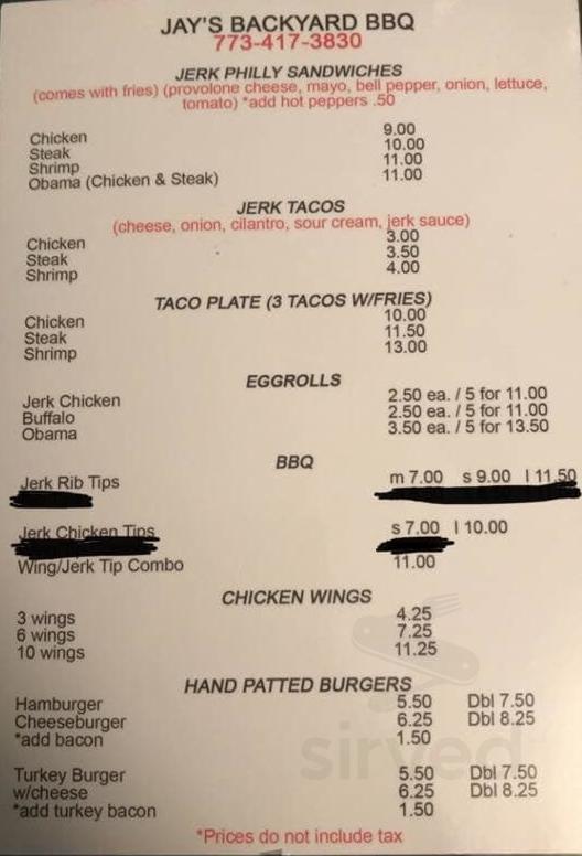 Jay's Backyard BBQ menus in Chicago, Illinois, United States