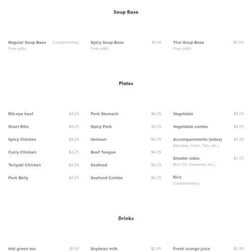 Hot Pot City menu in Westminster, California, USA