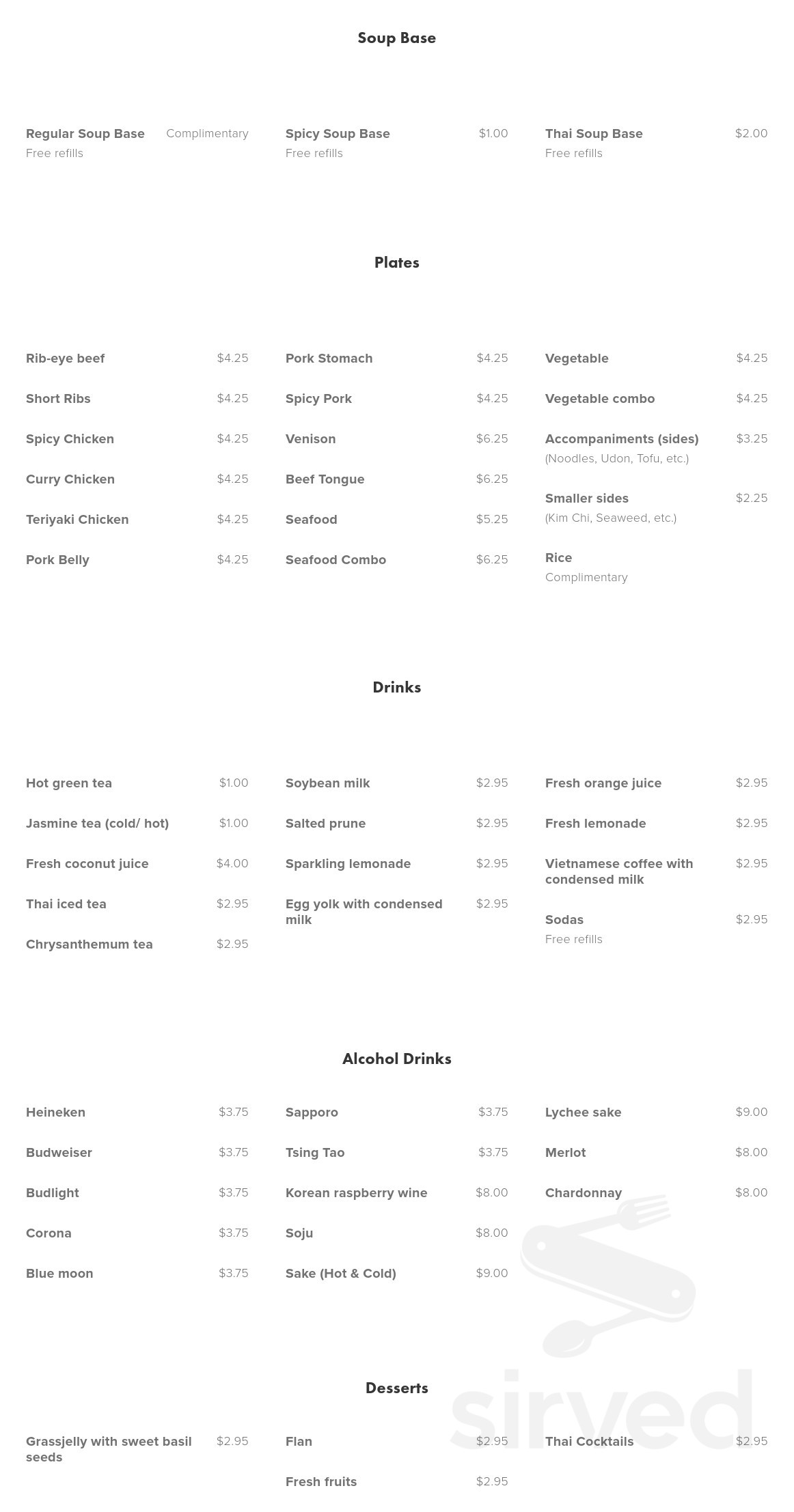 Hot Pot City menu in Westminster, California, USA