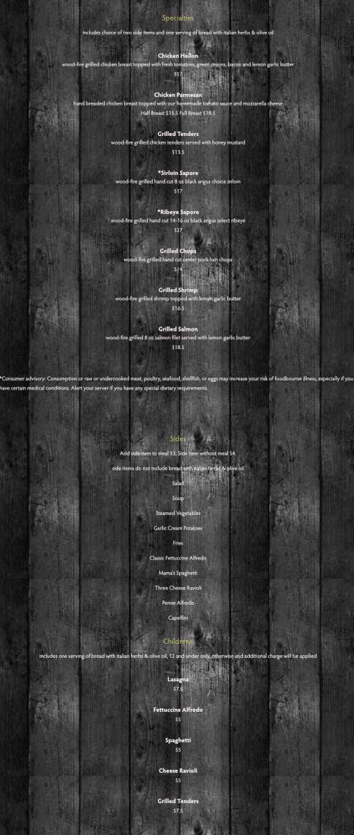 Sapore Grill menu in Double Springs, Alabama, USA