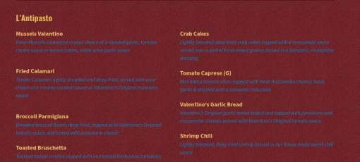 Menu for Valentino's Eatery in Florence, AZ | Sirved