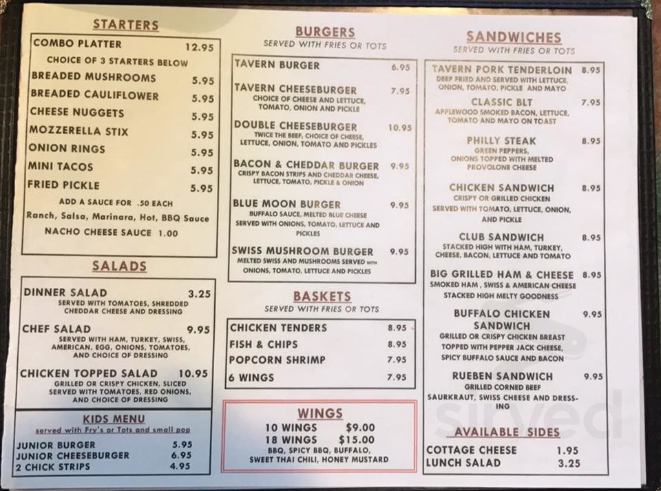 Menu For Todd s Tavern Cafe In Cedar Bluffs NE Sirved